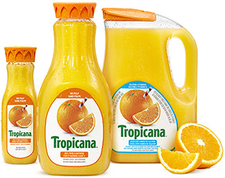 Oranges cut by half with Tropicana's logo